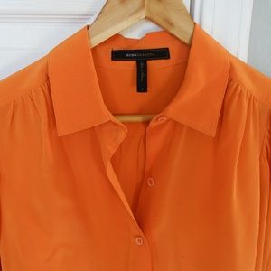 BCBGMaxAzria Orange Silk Shirtdress with Belt - Size 4